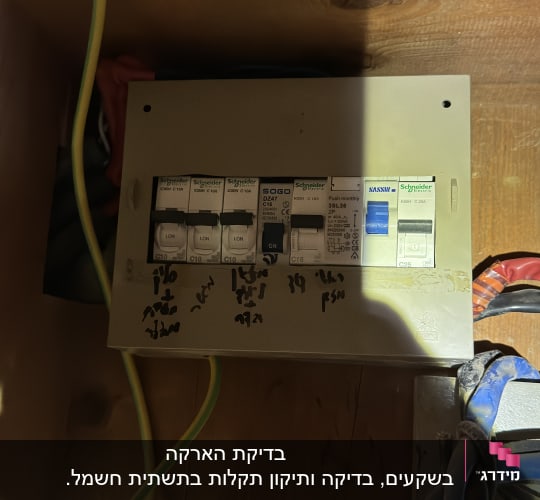 לוח חשמל עם מפסקים וחוטים צבעוניים